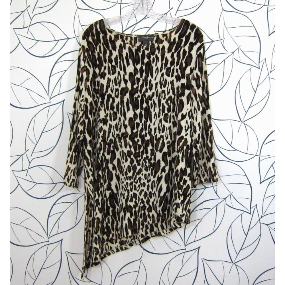Chico’s TRAVELERS CLASSIC Asymmetrical Tunic Leopard Animal Print Size 3, XL